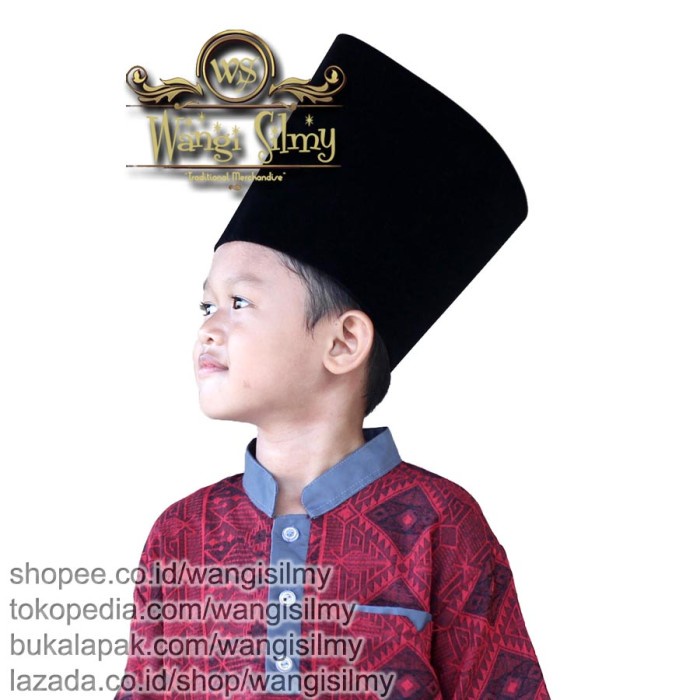 Songkok Hitam Tinggi 20 Cm Songkok Peci Kopiah Hitam Polos 20