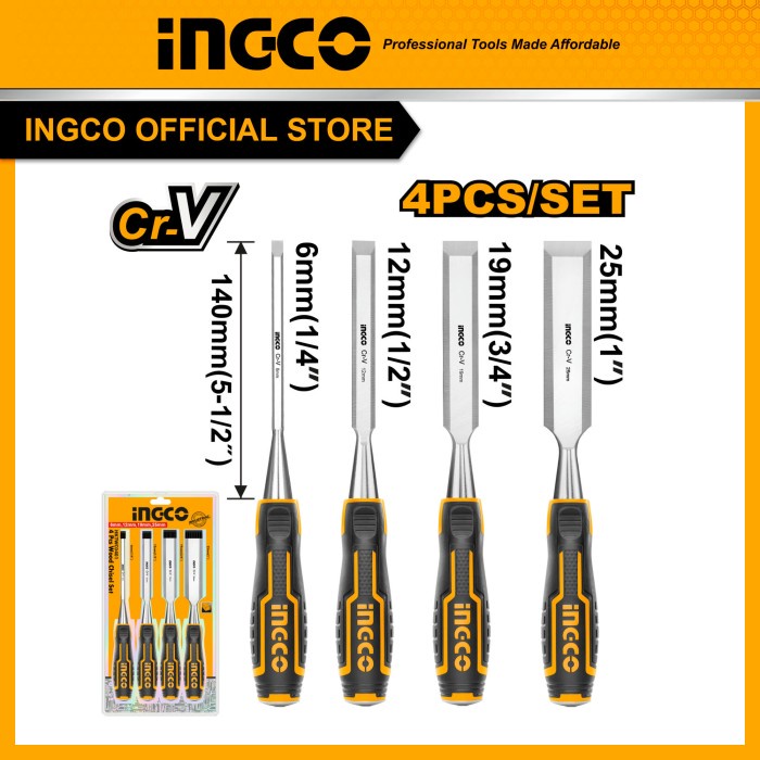 

Pahat Tatah Ukir Kayu 4-Pcs Wood Chisel Set (6-25 Mm) Ingco Hktwc0401