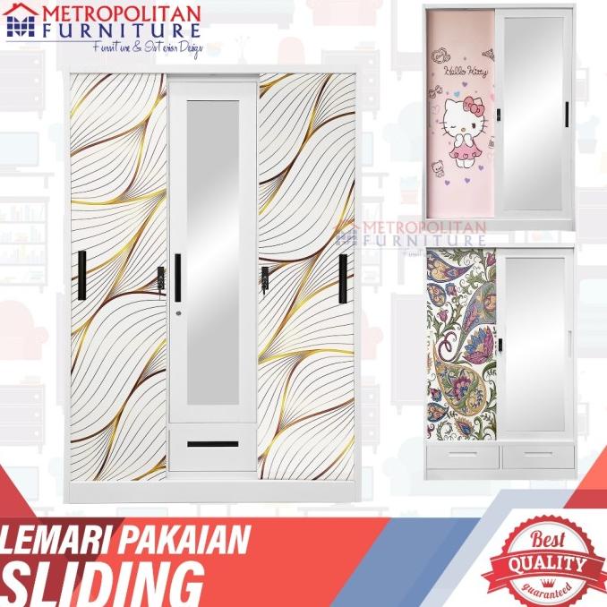 Lemari Baju Pakaian Besi Sliding Minimalis Wardrobe Metal
