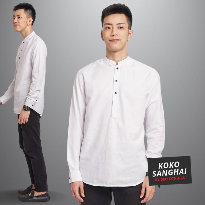 Baju Koko Pria Lengan Panjang Kemeja Muslim Taqwa Kokoh Polos Putih