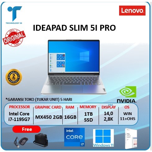 Laptop Lenovo Ideapad Slim 5i PRO 14 MX450 2GB I7 1195G7 16GB 1TBSSD