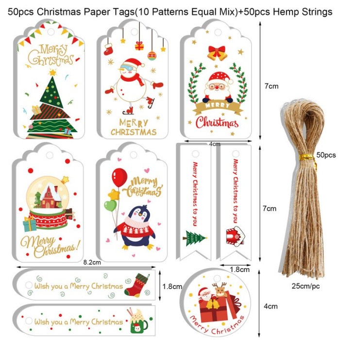 

>>>>>] DY HANG TAG NATAL LABEL TAG MERRY CHRISTMAS MEWAH PUTIH 50 SET HTN-14