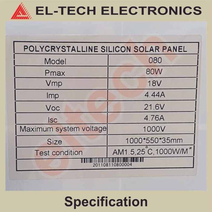 80WP 18V 35x550x1000mm Solar Cell Panel Tenaga Matahari Surya Poly CL