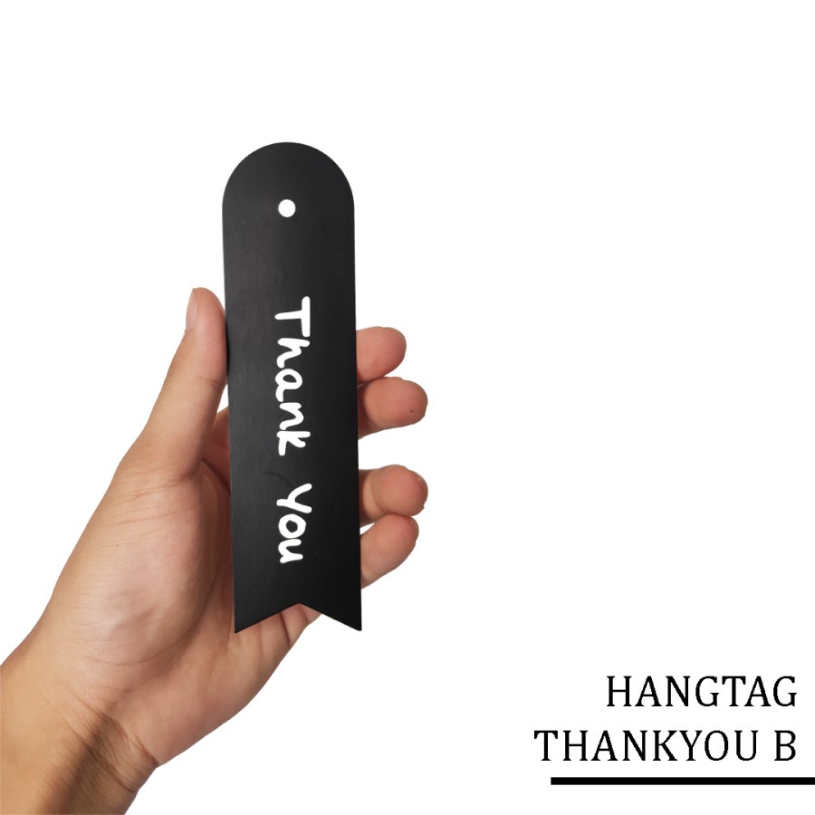 

10 pcs hangtag ribbon black tag kardus thank you B size 15 x 4 cm