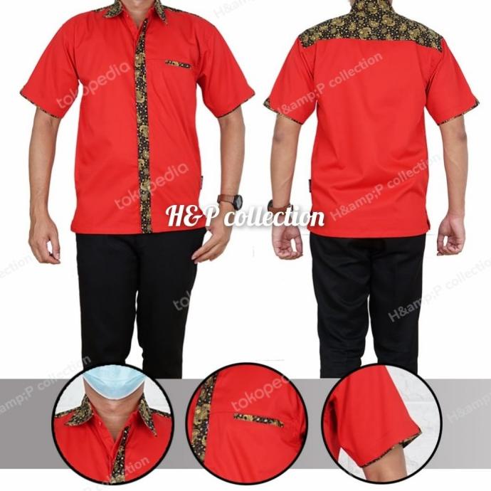 KEMEJA SERAGAM KERJA POLOS PUTIH COMBI BATIK Mg