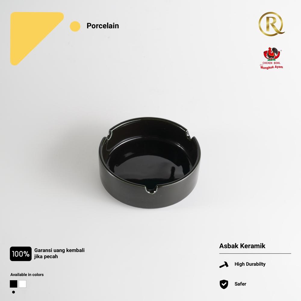 Asbak Rokok Keramik 9cm Hitam Polos