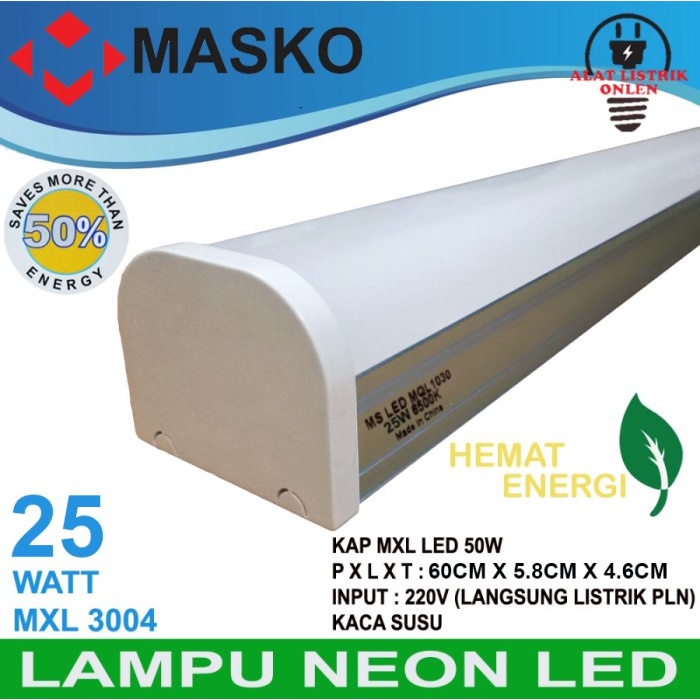 Lampu TL Neon MXL Plastik LED 50W 36 Watt 120cm Putih 6500K MASKO