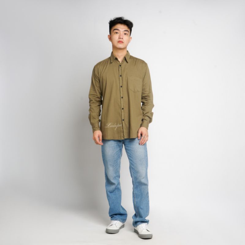 Kemeja Pria Zara Basic Lengan Panjang Kemeja Polos Pria Lengan Panjang Army