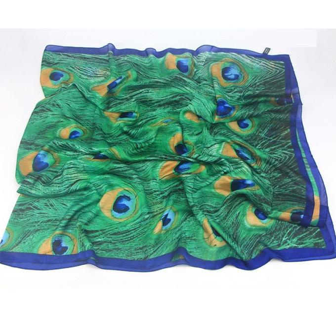 Syal / Pashmina Panjang Motif Print Bulu Burung Merak Bahan Sutra Terbaik