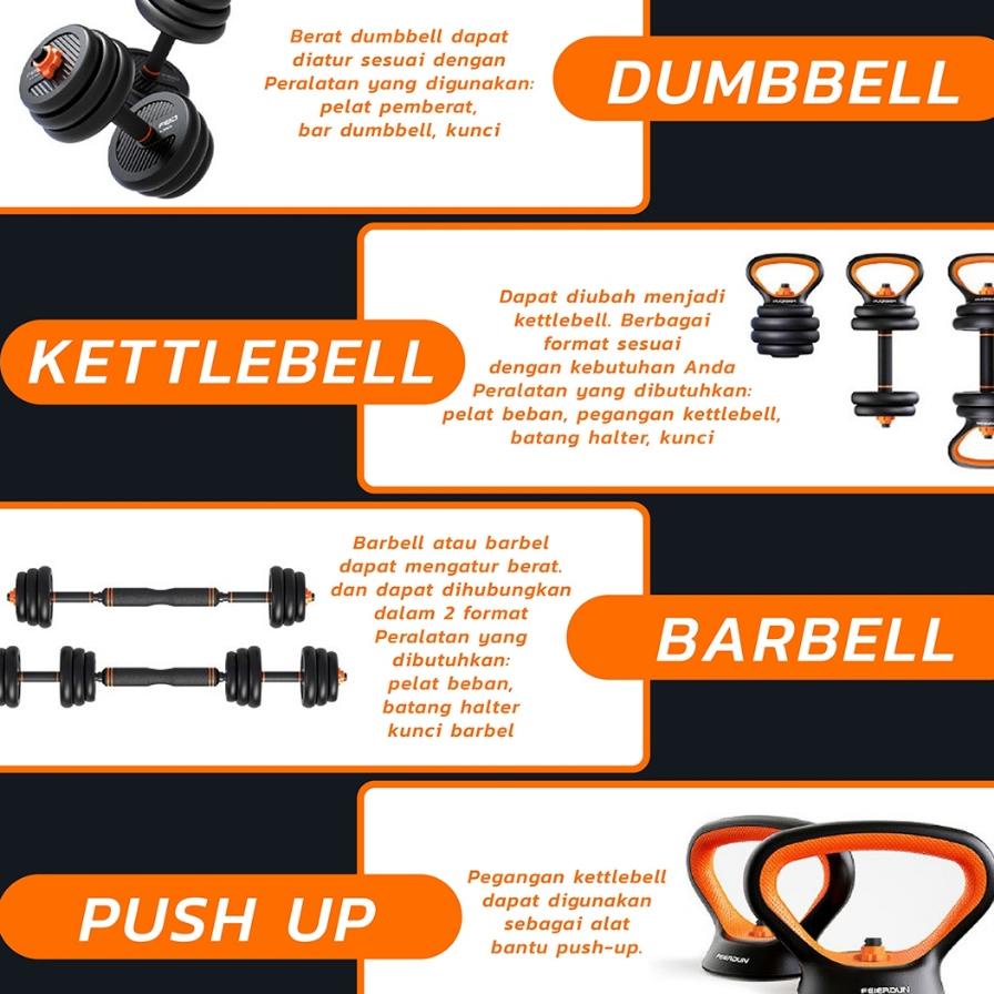 Htd Sport Fed Dumbell Barbel Set - Alat Fitnes Gym Set Alat Latihan Angkat Beban Fitness 30Kg