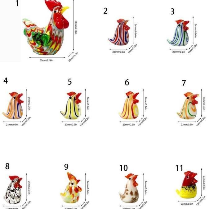 Patung Ayam Stik Ikan Kaca Kecil Lucu Dekorasi Rumah Ruang Tamu