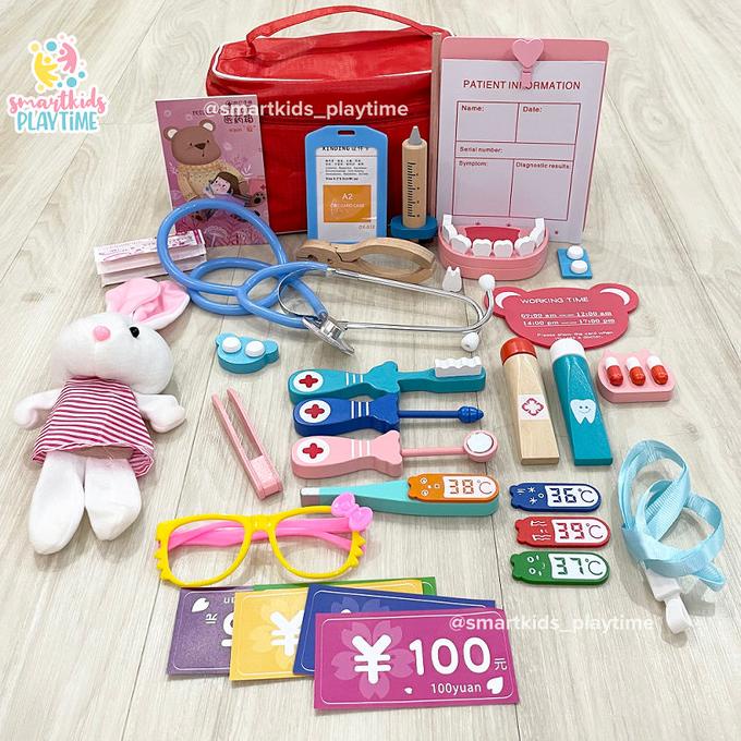 Kids Play Pretend Wooden Doctor Medical Set Kit Mainan Edukasi Anak