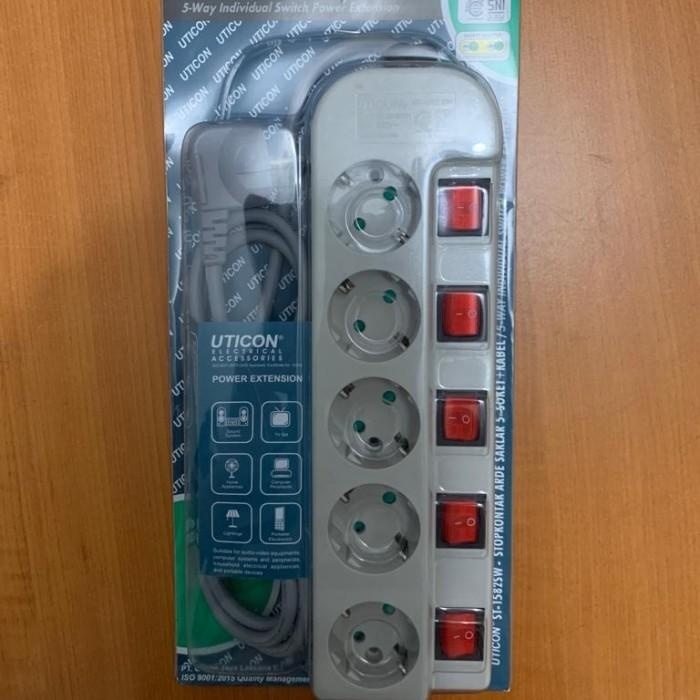 UTICON STOP KONTAK 5 LUBANG+SAKLAR+KABEL COLOKAN 5 LUBANG