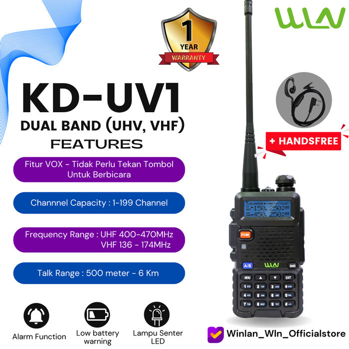 PAKET STANDART HT WLN KD-UV1 DUAL BAND (UHF,VHF) DAYA 5 WATT