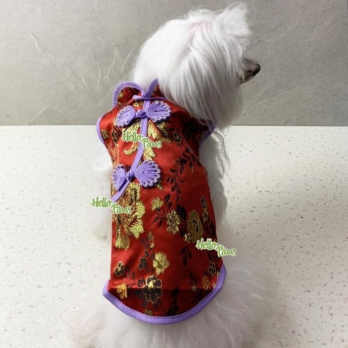 GOLDEN FLOWER CHEONGSAM FOR PET - BAJU IMLEK ANJING KUCING KELINCI DLL