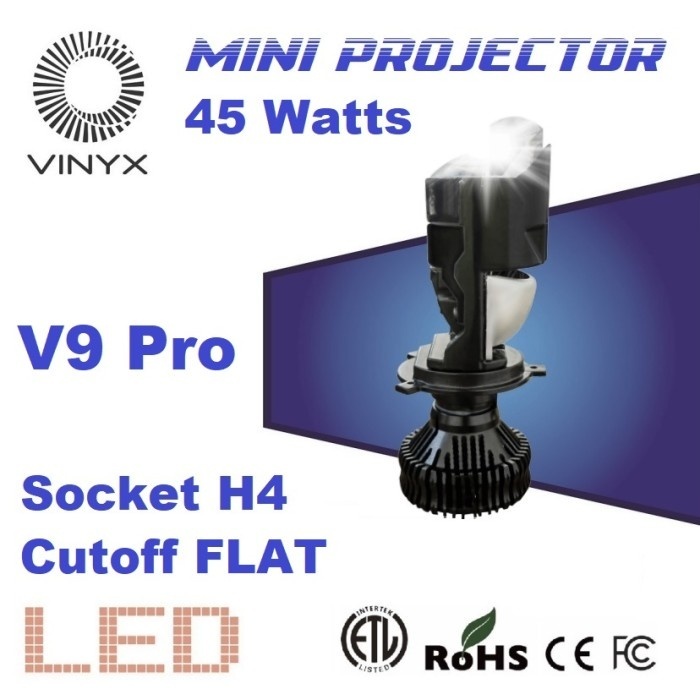 Lampu LED VINYX V9 Pro 45W Projie H4 Mini Projector Lensa Motor Mobil