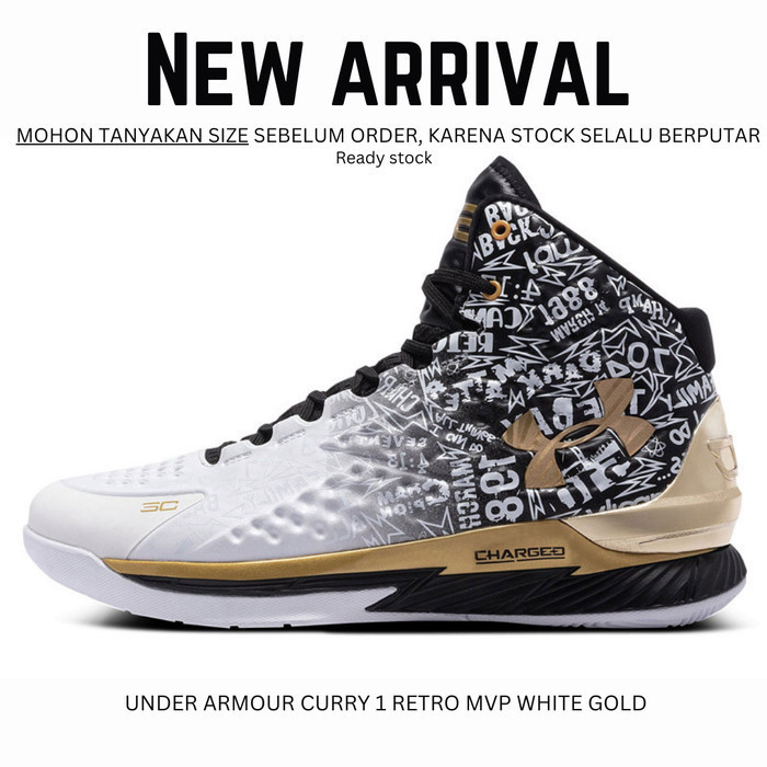 ✅New Under Armour Curry 1 Retro Mvp White Gold Sepatu Basket Original Limited