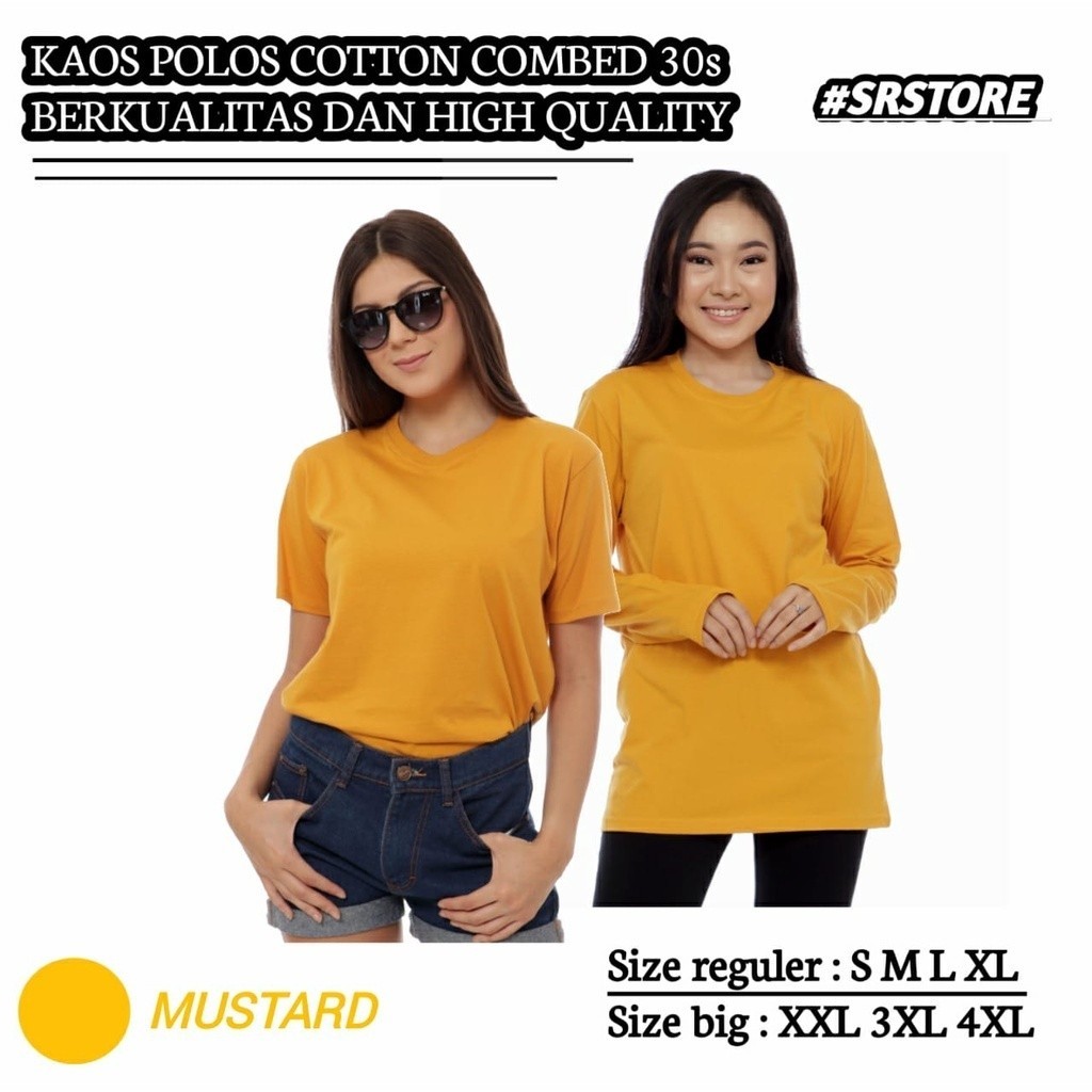 Kaos Polos Mustard Kuning Kunyit Wanita 24s Lengan Pendek dan Panjang Baju Katun Cewek Oblong Cotton