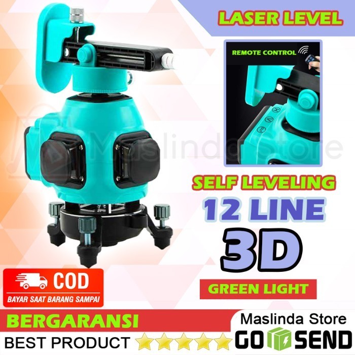✅Termurah Laser 12 Line 3D Sinar Hijau Laser Leveling Waterpass Meteran Level 3D Terbaru