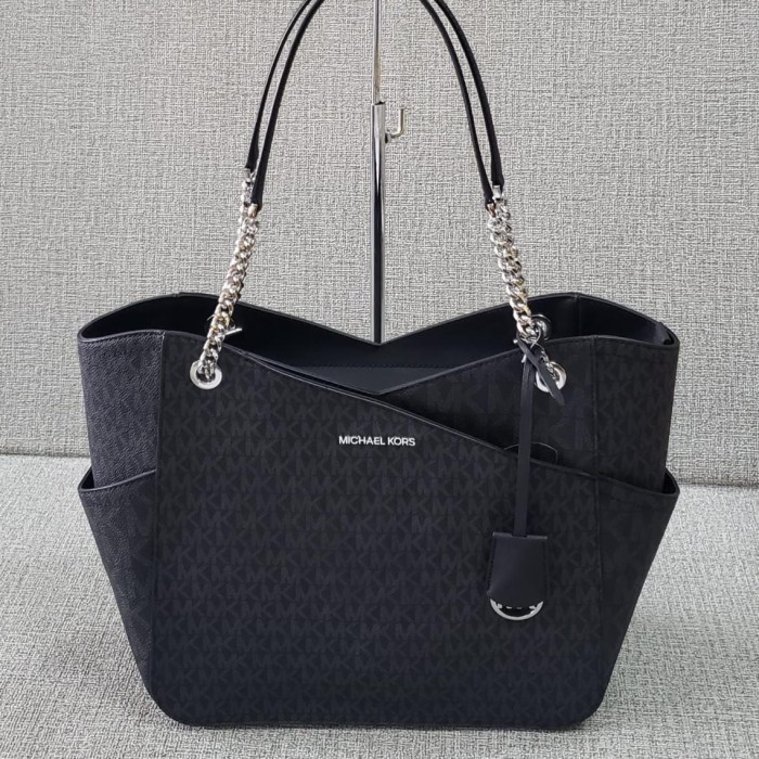 ✅New Mk Jet Set Travel Lg Chain Shoulder Tote Leather Black. Terbatas