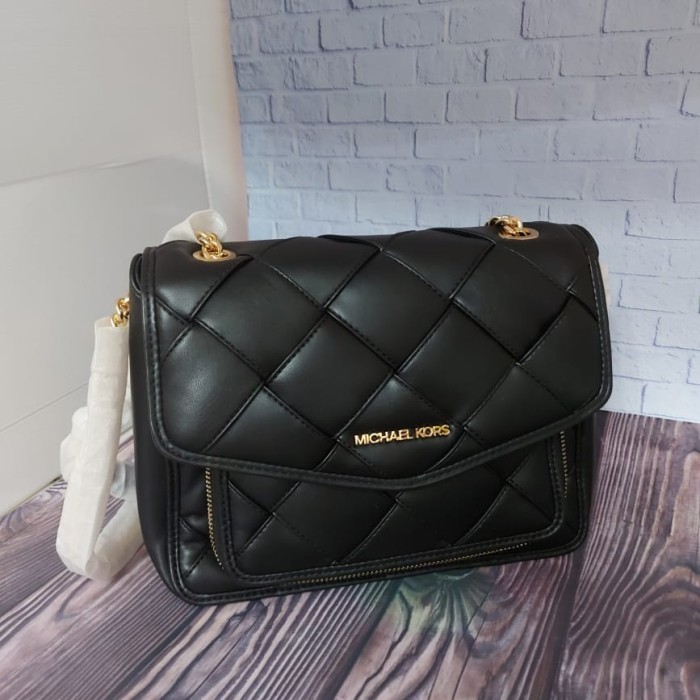 ✅New Tas Michael Kors Ori Mk Regina Medium Flap Shoulder Black Diskon
