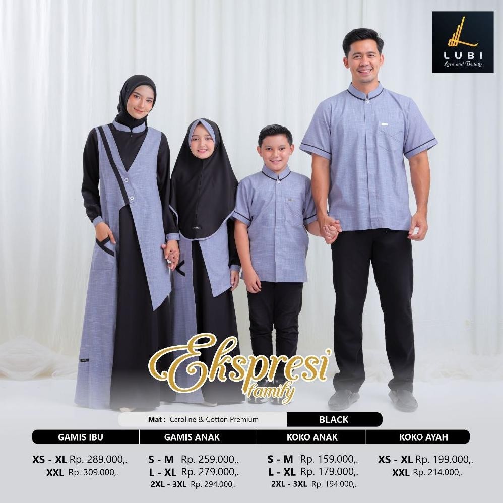 Sarimbit Keluarga 2024 Lebaran Lubi Ekspresi Family Black Baju Couple Keluarga Lebaran 2024 Mewah - 