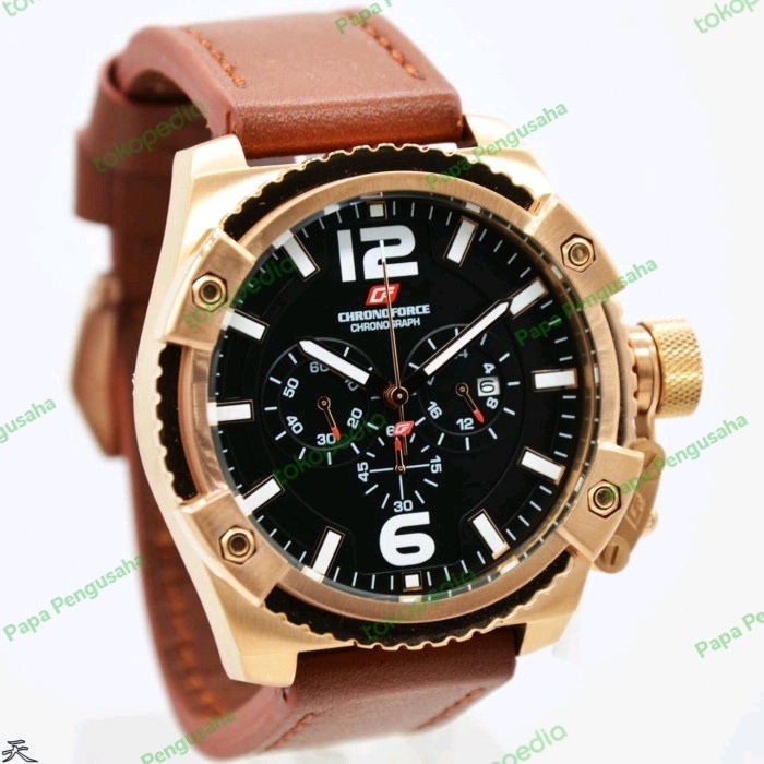 ✅New Ori Chronoforce 5263 Rosegold Black Pria Original Garansi Resmi Diskon