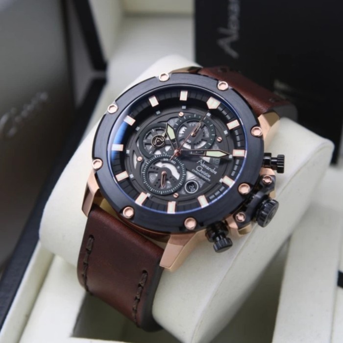 ✅New Ori Alexandre Christie Ac 6564 Rosegold Black Ac6564 Pria Original Berkualitas