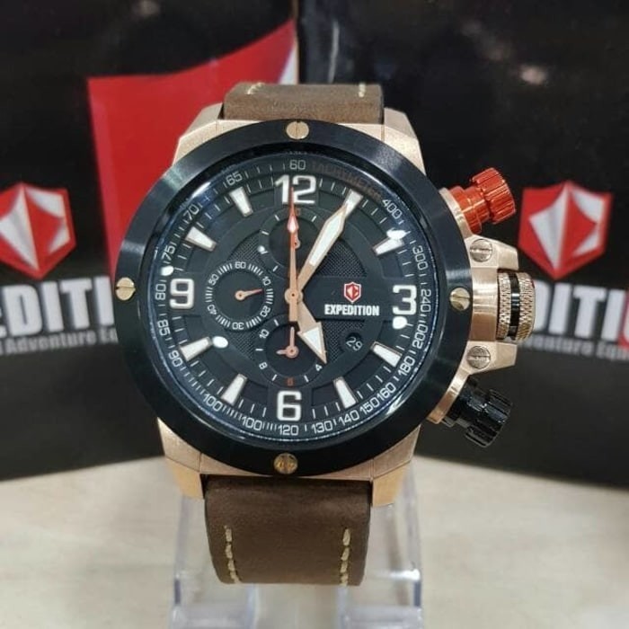 ✅New Expedition E 6684M Jam Tangan Pria Chronograph Leather Strap Original Berkualitas