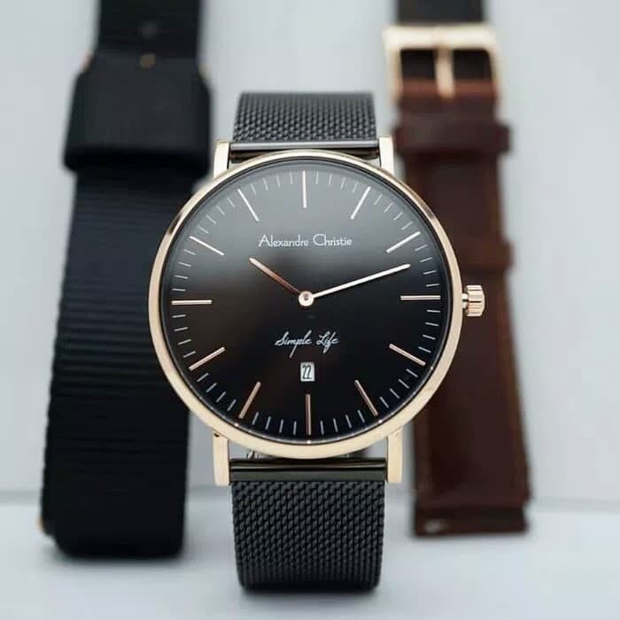 ✅New Ori Jam Tangan Pria Alexander Cristie Ac8566 Black Rosegold Original New Berkualitas