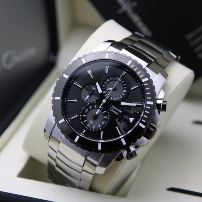✅Ori Jam Tangan Pria Alexandre Christie Ac 6455 Ac6455 Silver Black Origina Berkualitas