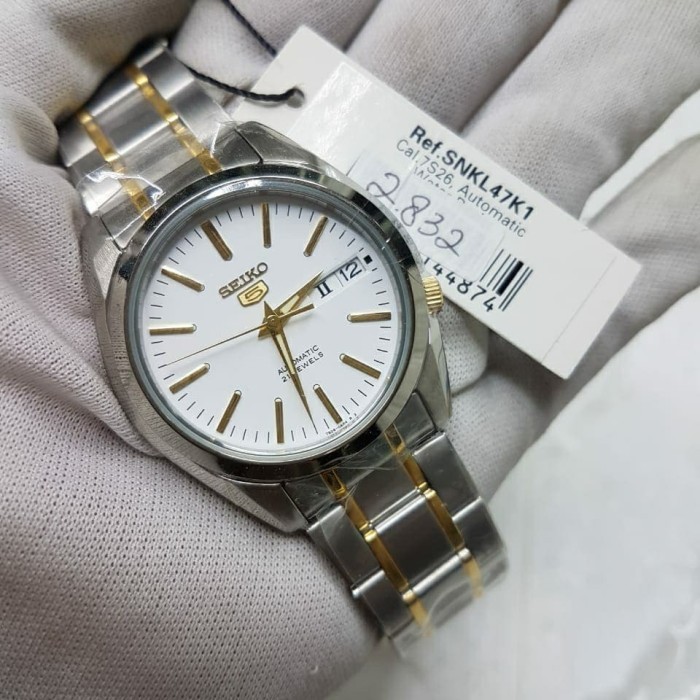 ✅New Ori Jam Tangan Pria Seiko 5 Snkl47K1 Automatic Rantai Silver Gold Original Terbatas