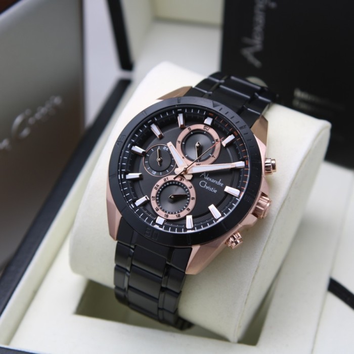 ✅Original Alexandre Christie Ac 6581 Ac6581 Black Rosegold Pria Original Garansi Terbatas