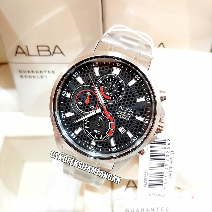 ✅Original Jam Tangan Pria Alba Am3875X1 Am3875 Silver Black Chronograph Original Berkualitas