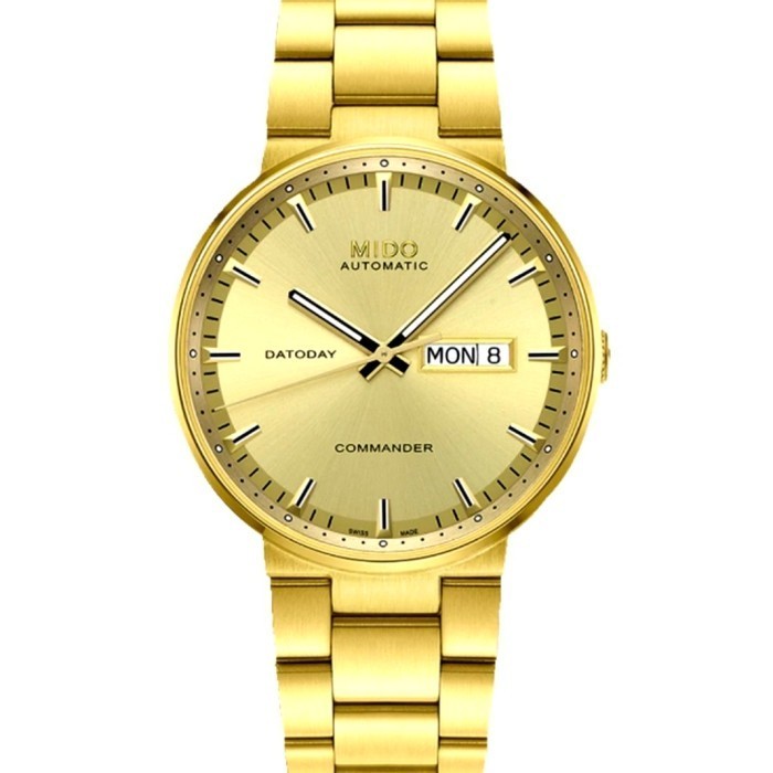 ✅Original Mido M014.430.33.021.80 Commander Ii Datoday Gold Tone Men'S Watch Berkualitas