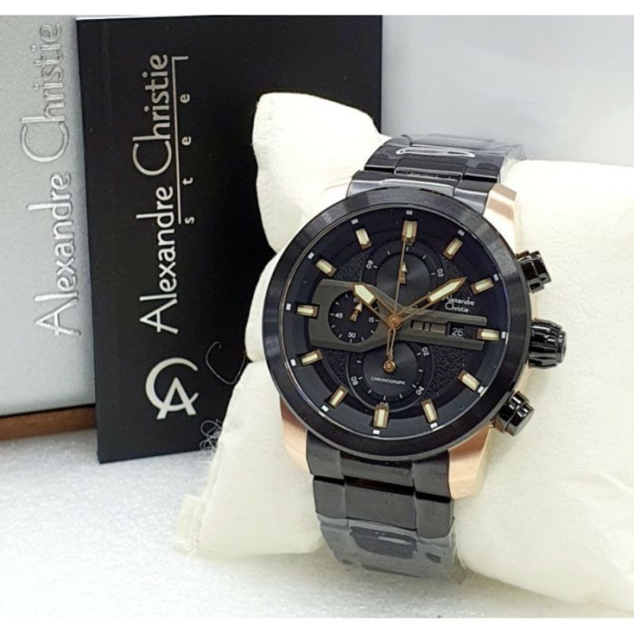 ✅Original Jam Tangan Pria Alexandre Christie Ac 6559 Ac6559 Black Rosegold Terbatas
