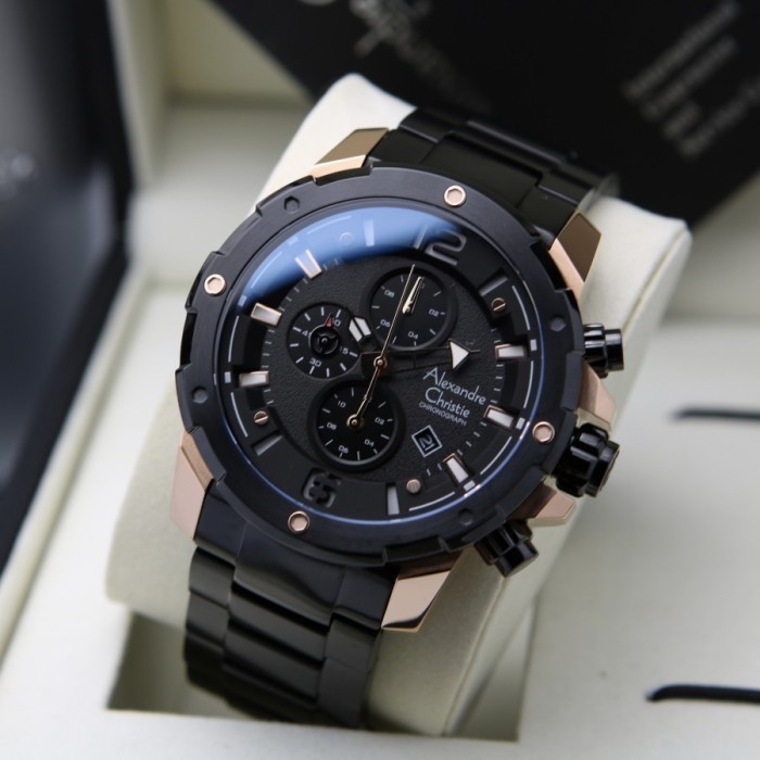 ✅Original Jam Tangan Pria Alexandre Christie Ac 6410 Ac6410 Black Rosegold Berkualitas