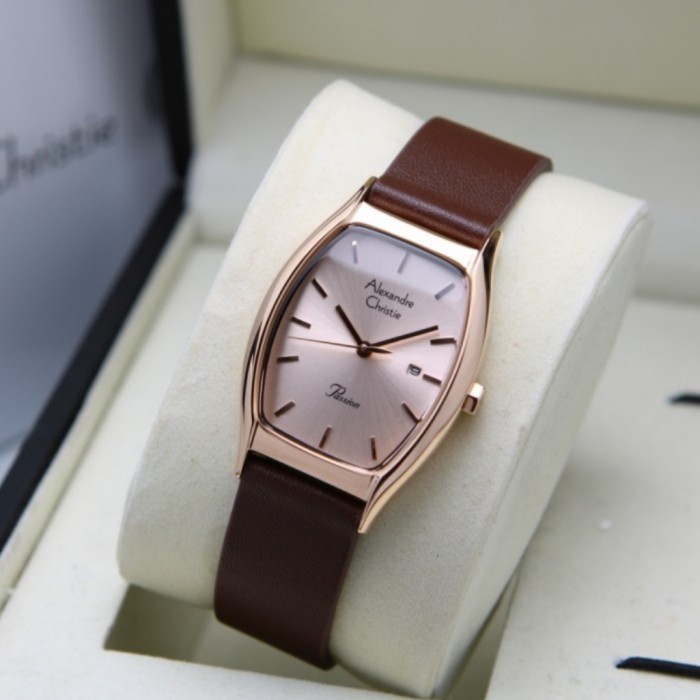 ✅Sale Alexandre Christie Ac 2939 Rosegold Brown Leather Ac2939 Wanita.Ori Terbatas