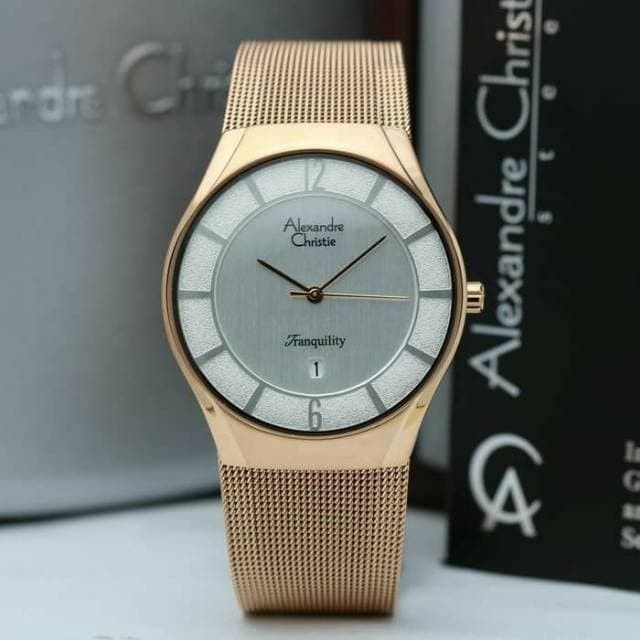 ✅New Ori Alexandre Christie 8331 Jam Tangan Pria Rantai Pasir Tipis Rosegold Terbatas