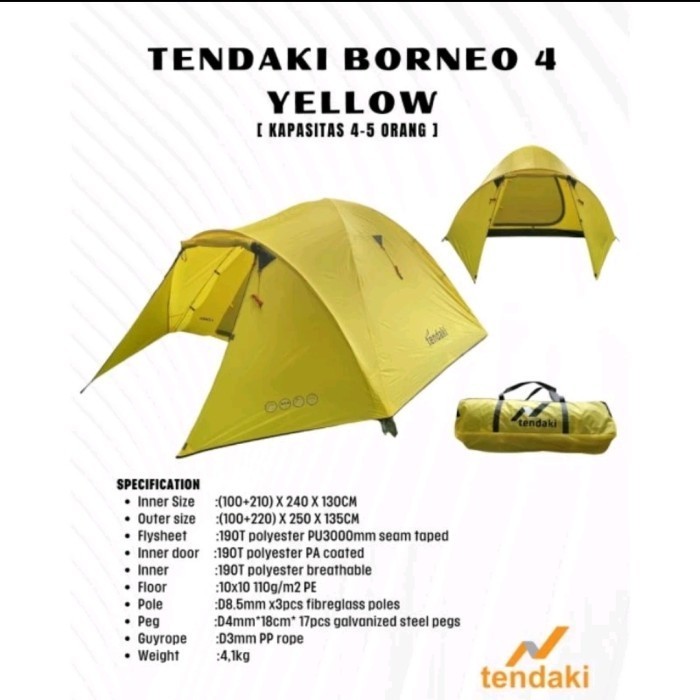 Tenda Tendaki Borneo 4 / Tenda Camping Dome 4 Orang Double Layer