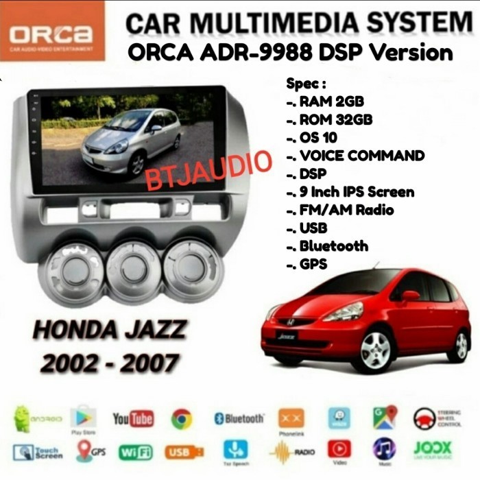 [Baru] Head Unit Tape Mobil Android Orca Honda Jazz 2003-2007 Layar 9 Inch Terbatas
