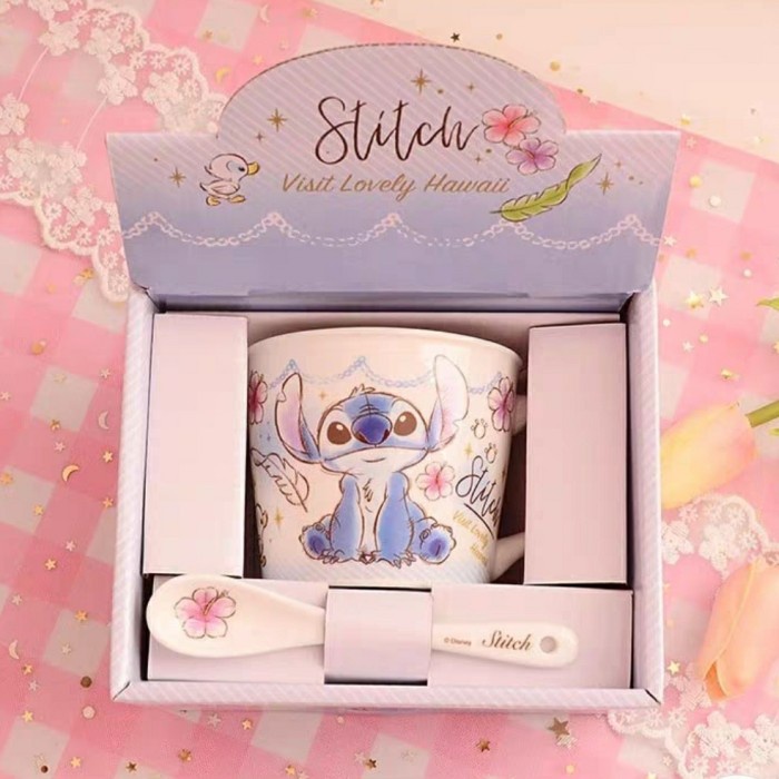 GELAS STITCH DISNEY FREE SENDOK KERAMIK SCRUMP MUG