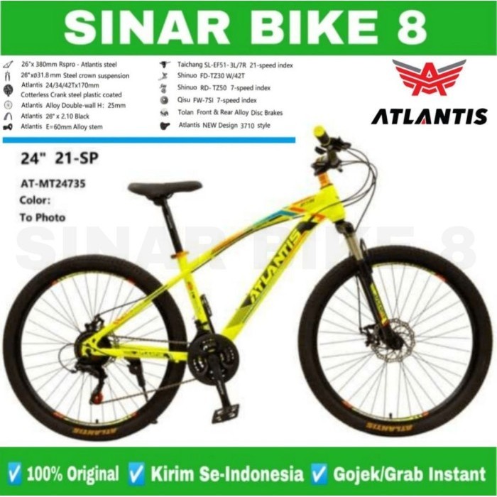 Terbaru Sepeda Gunung Mtb Atlantis 735 ,760 Disc Brake 24" 26" 27.5" Inch Promo Terlaris
