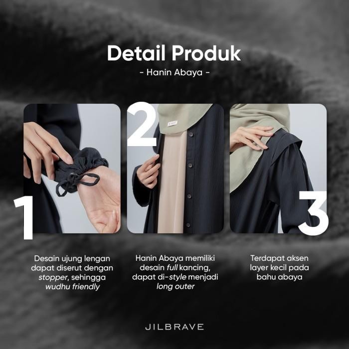 Hanin Abaya Jilbrave Dress Casual Crinkle Full Kancing - Black Best Seller