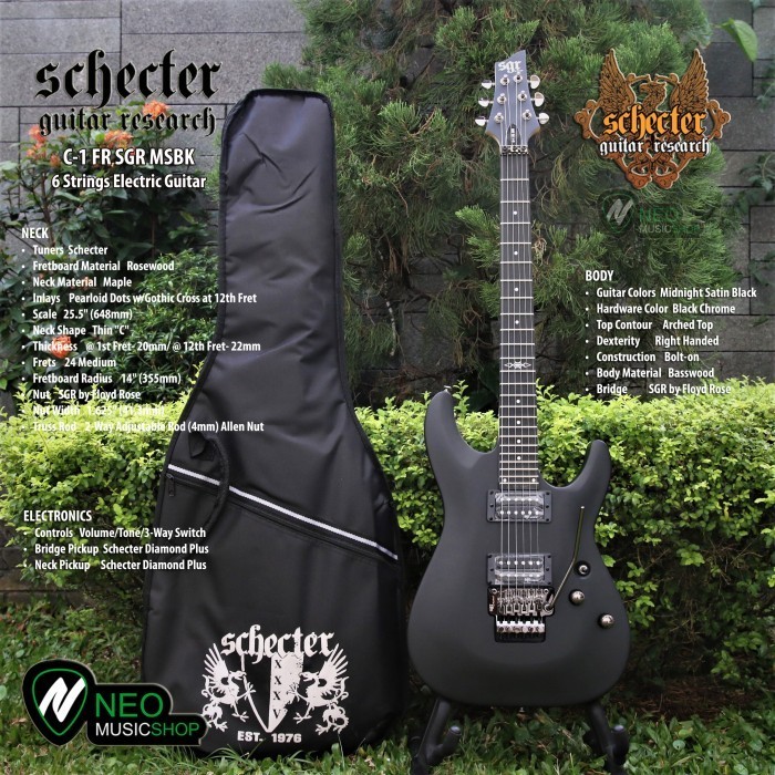 PROMO SCHECTER C1 FR SGR MIDNIGHT SATIN BLACK 6 STRINGS ELECTRIC GUITAR #ORIGINAL