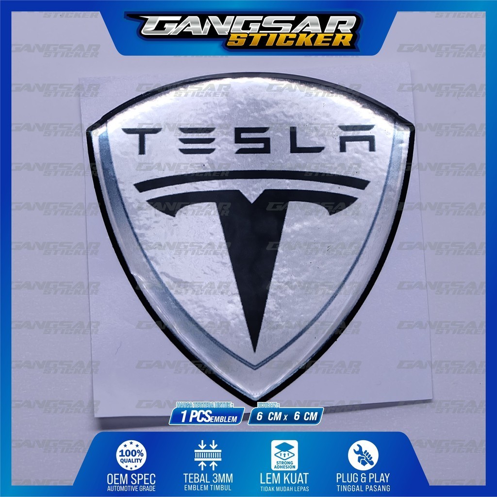 Emblem logo tesla / emblem timbul tesla / sticker tesla / stiker logo tesla / emblem 3d tesla / stik