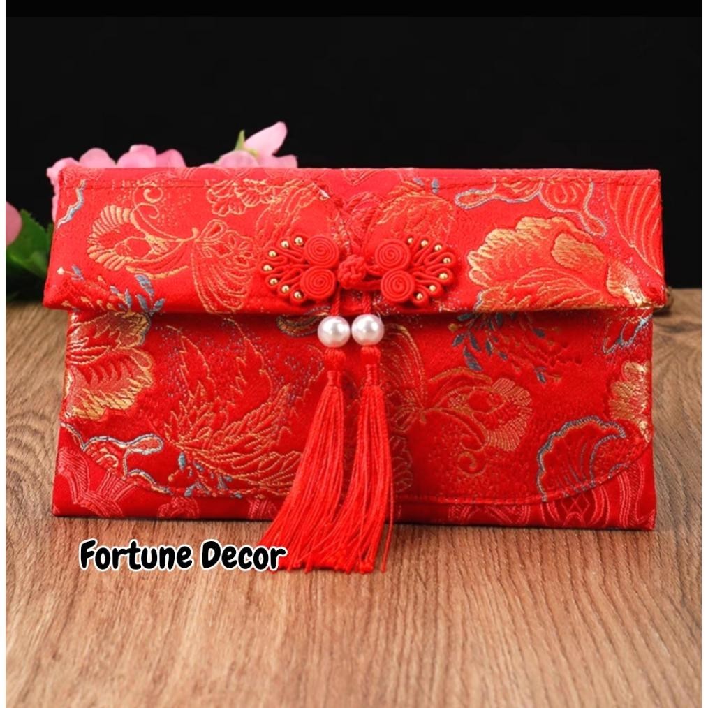 

TIO Dompet angpao kain imlek fu bahan bordir merah angpau chinese new year TERLARIS