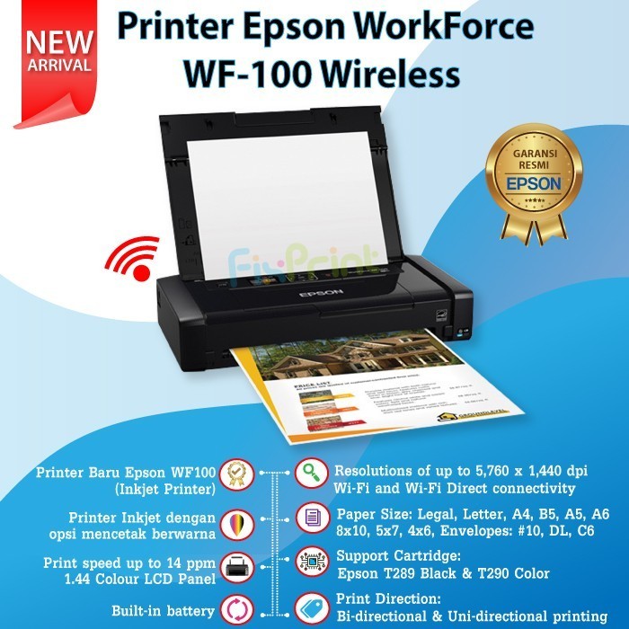 Printer Epson Inkjet Workforce Wf-100 Wf100 Wf 100 Wf100 Wireless New Best