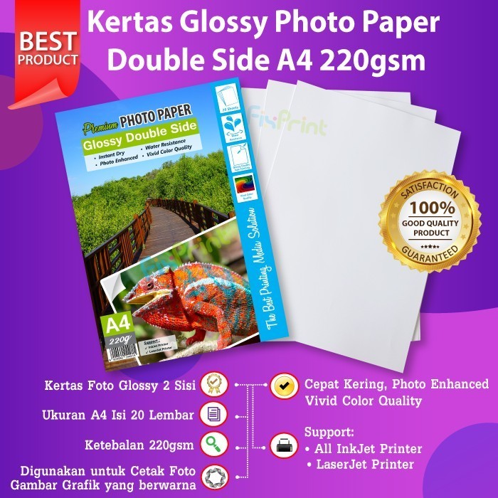 

Kertas Foto Glossy A4 220Gsm Photo Paper Glossy Single Side 20 Lembar Best