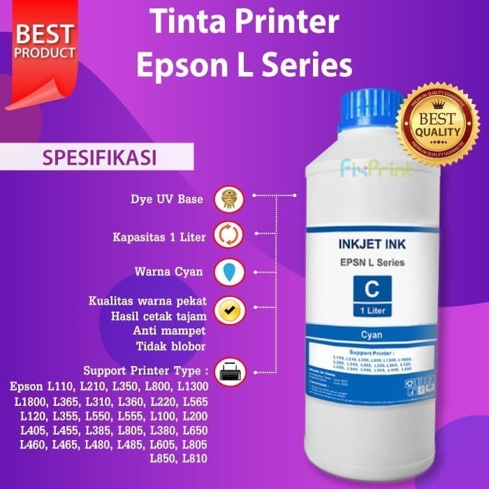 Tinta Epson 1 Liter Printer L3110 L4150 L4160 L5190 L6160 L6170 L6190 Best